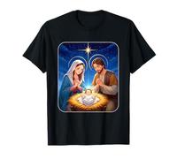 Anime Style Nativity Scene Christmas Night Design Camiseta
