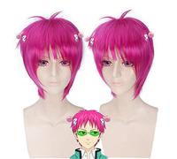 Anime the Disastrous Life of Saiki K. Peluca de cosplay Saiki Kusuo Recto Corto Rosa Sintético Cabello Fiesta de Halloween Disfraz Pelucas