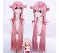 Anime the Future Diary Yuno Gasai Cosplay peluca 100 cm largo rosa pelo liso sintético Mirai Nikki fiesta disfraz pelucas + peluca gorra