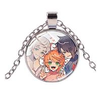 Anime The Promised Neverland Collar Cosplay Emma Norman Ray Brave Boys Cuadro de cristal con colgante redondo de cadena de metal, 1