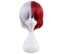 Anime Todoroki So White And Red Ombre Hair Heat Resistant Synthetic Short Cosplay Costume Wig + Wig Cap