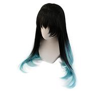 Anime Tokitou Muichirou Cosplay Wig Halloween Carnival Synthetic Adult Long Black Blue Ombre Hair Wigs For Party OneSize blackblue2