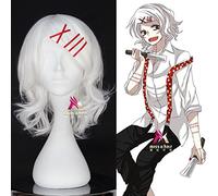 Anime Tokyo Ghoul Juzo Suzuya Juuzou blanco puro resistente al calor Cosplay disfraz peluca + 5 horquillas rojas + gorro de peluca