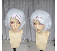 Anime Tokyo Ghoul Juzo Suzuya Juuzou REI Cosplay Wigs Pure White Heat Resistant Synthetic Hair Wig + Wig Cap+ 5 Red Hairpins