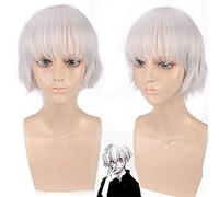 Anime Tokyo Ghoul Kaneki Ken corto plateado blanco resistente al calor pelo cosplay disfraz peluca + gorro de peluca gratis PL-664