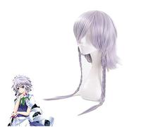 Anime Touhou Project Ow Reaper Genderbend Izayoi Sakuya Plata Gris Peluca de Cosplay Trenzado Cosplay Peluca Halloween Fiesta Disfraz Pelucas + Peluca Gorra