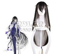 Anime Touken Ranbu Online Juuzumaru Tsunetsugu Cosplay peluca negro gris blanco degradado 130 cm pelo sintético liso disfraz pelucas KUZZ9568