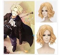 Anime Una Pieza Sabo 30Cm Dorado Rizado Ondulado Corto Pelo Sintético Resistencia Al Calor Halloween Sombreros Cosplay + Gorra De Peluca Gratis
