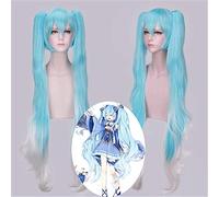 Anime Vocaloid Hatsune Snow Miku peluca Cosplay gradiente 120 cm largo ondulado doble cola de caballo pelucas de pelo sintético fiesta disfraz peluca Hatsune Miku