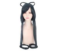 Anime Vocaloid Luo Tianyi Cosplay pelucas doble larga recta coletas negro verde mezcla Hatsune Miku peluca de pelo sintético PL-102