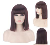 anime wigs cosplay christmas BoBo head blue green gray rice white black red pink Qi bangs anime cos nightclub female shoulder-length straight short wig color:714-6 wine red
