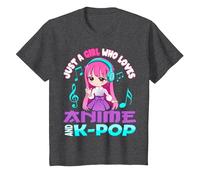 Anime y K-Pop Solo una Chica Que ama el Anime y el K-Pop Camiseta, Niños, Jaspeado Oscuro, 8 años