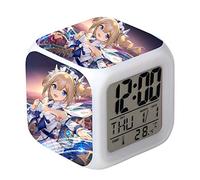 Anime Zhongli Klee Diluc Ragnvindr Reloj despertador 7 colores LED con pantallas de pantalla Hora Fecha Temperatura despertador Reloj para niños