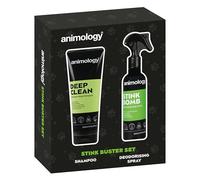 Animology Stink Buster - Juego de Regalo de Aseo para Perros con champú de Limpieza Profunda y Spray desodorizante Stink Bomb