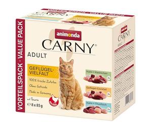 animonda Carny Pienso Comida para Gatos Adultos, Comida húmeda para Gatos Adultos, sin Cereales, en Bolsa Fresca, Variedad de Aves, sin azúcar, 8 x 85 g
