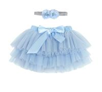 ANIMQUE Bebé Niñas Pequeñas Niñas Tutu Falda Princesa Mini Falda Tulle Súper Suave Ballet Falda de Cintura Elástica con Funda de Pañal + Diadema 1-2 Años, Azul Claro L