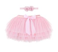 ANIMQUE Bebé Niñas Pequeñas Niñas Tutu Falda Princesa Mini Falda Tulle Súper Suave Ballet Falda de Cintura Elástica con Funda de Pañal + Diadema 1-2 Años, Rosa Claro L