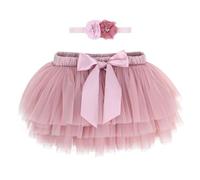 ANIMQUE Bebé Niñas Pequeñas Niñas Tutu Falda Princesa Mini Falda Tulle Súper Suave Ballet Falda de Cintura Elástica con Funda de Pañal + Diadema 6-12 Meses, Rosa Polvorienta M