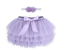 ANIMQUE Bebé Niñas Pequeñas Niñas Tutu Falda Princesa Mini Falda Tulle Súper Suave Ballet Falda de Cintura Elástica con Funda de Pañal + Diadema 0-6 Meses, Morado S