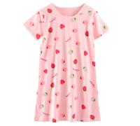 ANIMQUE Camisón de Niña Bebé Pijama Princesa Verano Vestido Manga Corta Niñas Camisón Bonito Estampado Fruta Dulce Hogar Ropa 1-14 Años, Rosa Fresa 160
