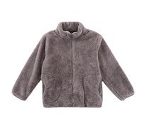 ANIMQUE Niños Pequeños Niñas Chaqueta de Lana Coral Collar del Soporte con Cremallera Padres Hijos Otoño Invierno Transiciones Estaciones Abrigo Cálido y Suave con Bolsillos, Gris 170