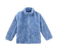 ANIMQUE Niños Pequeños Niñas Chaqueta de Lana Coral Collar del Soporte con Cremallera Padres Hijos Otoño Invierno Transiciones Estaciones Abrigo Cálido y Suave con Bolsillos para 1-15 Años, Azul 150