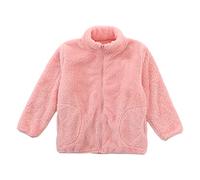 ANIMQUE Niños Pequeños Niñas Chaqueta de Lana Coral Collar del Soporte con Cremallera Padres Hijos Otoño Invierno Transiciones Estaciones Abrigo Cálido y Suave con Bolsillos para 1-15 Años, Rosa 160