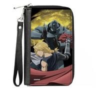 Aniplex - Cartera con cremallera alrededor, Fullmetal Alchemist Brotherhood Elric Brothers Yellow Sky Pos, cuero vegano, 7.5"x4.5", Casual