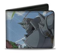 Aniplex - Cartera plegable con billetera estándar y ranuras para tarjetas, Fullmetal Alchemist Brotherhood Elric Brothers Blue Sky Pose, cuero vegano, Azul, 4.0" x 3.5", Casual