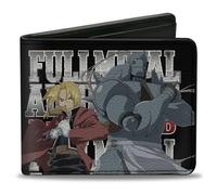 Aniplex - Cartera plegable con ranuras estándar para billetera y tarjetas, Fullmetal Alchemist Brotherhood Elric Brothers Before After, cuero vegano, negro, 4 x 3.5 pulgadas, casual