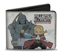 Aniplex - Cartera plegable con tarjetero estándar y ranuras para tarjetas, Fullmetal Alchemist Brotherhood Chibi Elric Brothers Pose, cuero vegano, gris, 4.0 x 3.5 pulgadas, casual