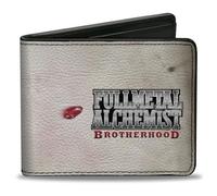 Aniplex - Cartera plegable, Fullmetal Alchemist Brotherhood Edwards Automail brazo y logotipo, cuero vegano, Gris, 4.0" x 3.5", Casual