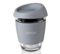 AniSqui Taza de café de Cristal Reutilizable (350ml, sin BPA, Tapa de Silicona)