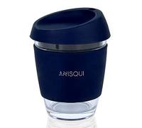 AniSqui Taza de café de Cristal Reutilizable (350ml, sin BPA, Tapa de Silicona)
