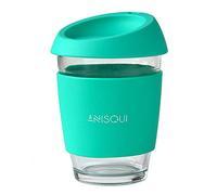 AniSqui Taza de café de Cristal Reutilizable (350ml, sin BPA, Tapa de Silicona)