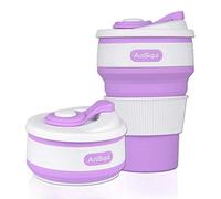 AniSqui Taza de café plegable de silicona con tapas (350ml, a prueba de fugas, sin BPA, reutilizable, taza de café, taza de café portátil