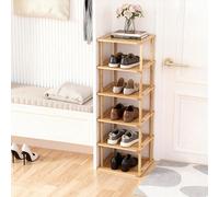 Aniston 6 Niveles Pequeño Zapatero de Bambú, Independiente Delgado Estrecho Almacenamiento de Zapatos, Organizador de Zapatos Vertical Alto para Garaje, Armario, Puerta, Rincón, Sala de Estar Espacios