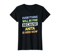 Anita está aquí Ahora Funny Anita Nombre Camiseta gráfica económica, Mujer, Negro, XS