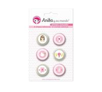 Anita y su mundo 37010225. Pack de 6 Chapas Adhesivas de Scrapbooking. 25mm de Diámetro, Colección Primera Comunión Niña