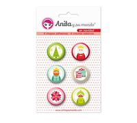 Anita y Su Mundo 37010239 Colección En Navidad Chapas Adhesivas de Scrapbooking, Multicolor, 25 mm diámetro, Paquete de 6