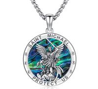 Aniu Arcángel San Miguel Collar, San Miguel Arcángel Colgante Medalla Plata de Ley 925, Joyería Religiosa de Amuleto para Hombres Mujeres