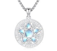 Aniu Colgante Tetragramaton de Plata de Ley 925 925 Collar Mujer Piedra de Luna Pentagrama Joyeria Wiccan Amuleto Regalos