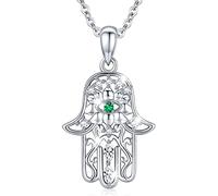 Aniu Collar Hamsa de plata de ley 925 para Mujer, Colgante de Mano de Fátima con Piedra Preciosa Verde Regalo de Joyería de Protección Viene con Caja Delicada