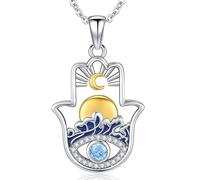 Aniu Collar Mano de Fátima Plata 925 para Mujer Colgante Mano de Fátima y Ojo Azul Collar Mano Hamsa Plata Joyería Regalos para Mujeres Niñas Mamá