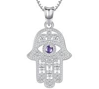 Aniu Collar Mano de Fátima Plata de Ley 925 Colgante Mano de Fátima para Mujer Collar Mano Hamsa y Ojo Púrpura Mano de Fatima Joyería Regalos para Mujeres Niñas