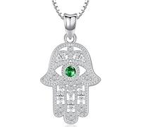 Aniu Collar Mano de Fátima Plata de Ley 925 Colgante Mano de Fátima para Mujer Collar Mano Hamsa y Ojo Verde Mano de Fatima Joyería Regalos para Mujeres Niñas