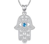Aniu Collar Mano de Fátima Plata de Ley 925 Colgante Mano de Fátima para Mujer Collar Mano Hamsa y Ojo Azul Mano de Fatima Joyería Regalos para Mujeres Niñas