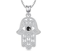 Aniu Collar Mano de Fátima Plata de Ley 925 Colgante Mano de Fátima para Mujer Collar Mano Hamsa y Ojo Negra Mano de Fatima Joyería Regalos para Mujeres Niñas