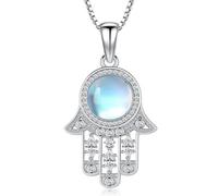 Aniu Collar Mujer Mano de Fátima, Colgante de Mano de Fátima con Piedra Lunar, Collar de Mano Hamsa de Plata 925 Joyería Amuleto Regalos para Mujer Niña