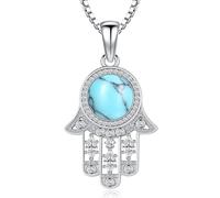 Aniu Collar Mujer Mano de Fátima, Colgante de Mano de Fátima con Turquesa, Collar de Mano Hamsa de Plata 925 Joyería Amuleto Regalos para Mujer Niña